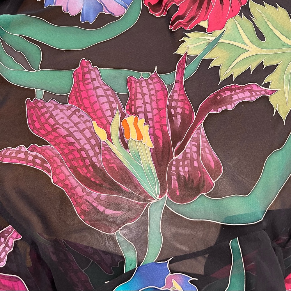 Rare Colorful Tropical Floral Island Print Silk Kimono One Size - Picture 4 of 16